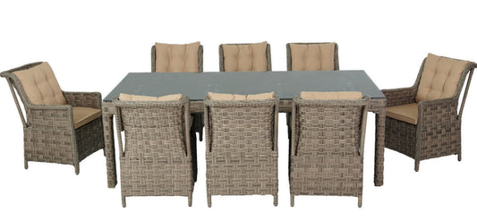 Salotto da pranzo da giardino con n.8 poltrone e n.1 tavolo 120x240 in rattan sintetico