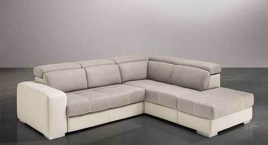 Dafne Italian Design Divano Letto angolare 3 posti con penisola a Destra. Similpelle Milk, Similpelle Effetto Nabuk Beige (cm. 266 x 230 x 94h)