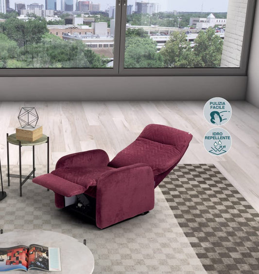 Dafne Italian Design Poltrona relax in tessuto antimacchia aquaclean colore beige chiaro - misure cm. L 71 l 101 H 111 - Made in Italy