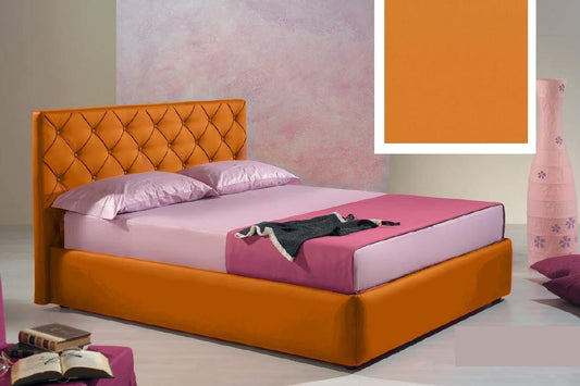 Letto matrimoniale contenitore, similpelle lavabile, lavorazione capitonn?, colore arancione - Dimensioni: Larghezza 176 x 220 x H 100 cm - per materasso 160 x 200. - 100% Made in Italy (SFI)