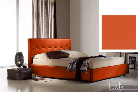 Dafne Italian Design Letto contenitore matrimoniale, similpelle lavabile, carancione -176x210x100 cm - per materasso 160x190.- 100% Made in Italy