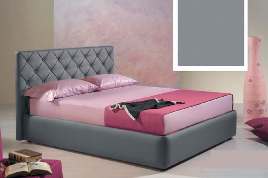 Dafne Italian Design Letto una piazza e mezza contenitore, similpelle, lavorazione capitonn?, grigio - 136x220xH100 cm - per materasso 120x200-100% Made in Italy
