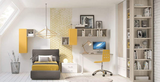 TUTTOCAMERETTE.IT - Cameretta completa per ragazzo, colori zafferano, bianco, olmo. 100% Made in Italy (SF21)