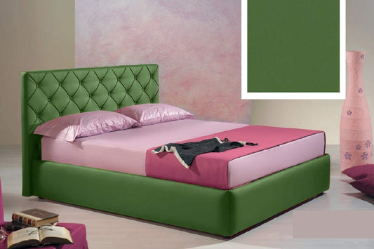 Letto matrimoniale contenitore, similpelle lavabile, lavorazione capitonn?, colore verde scuro - Dimensioni: Larghezza 176 x 210 x H 100 cm - per materasso 160 x 190. - 100% Made in Italy (SFI)