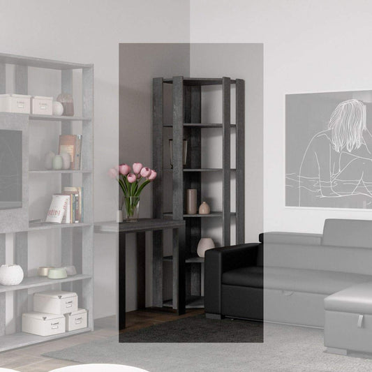 Dafne Italian Design Libreria Composizione Kato Angolo B Cemento 4 Fasce lunghe + 2 fasce retro