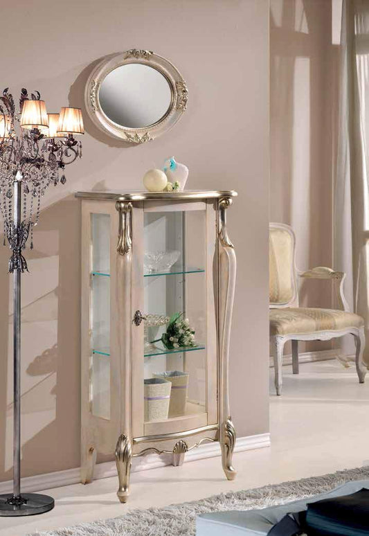 Dafne Italian Design Vetrinetta Stile Classico Laccato Bianco e Argento (cm. L. 60 - P. 40 - H. 120) (TVG)