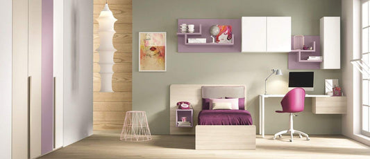 Dafne Italian Design TUTTOCAMERETTE.IT Cameretta completa per ragazza, colori malva, bianco, tortora, olmo.100% Made in Italy (SF21)
