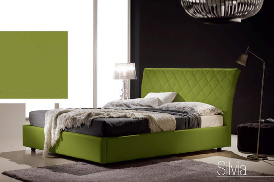 Letto una piazza e mezza contenitore, similpelle lavabile, trapuntato, colore verde oliva - Dimensioni: Larghezza 138 x 228 x H 110 cm - per materasso 120 x 200. - 100% Made in Italy (SFI)