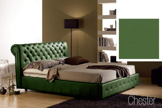 Letto una piazza e mezza contenitore, similpelle lavabile, lavorazione capitonn?, colore verde scuro -cm: L. 140 x 226 x H 114 cm - per materasso 120 x 190. - 100% Made in Italy (SFI)