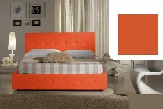 Letto una piazza e mezza contenitore, similpelle lavabile, colore arancione scuro - Dimensioni: Larghezza 136 x 210 x H 100 cm - per materasso 120 x 190. - 100% Made in Italy (SFI)