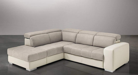 Dafne Italian Design Divano Letto angolare 3 posti con penisola a Sinistra. Similpelle Milk, Similpelle Effetto Nabuk Beige (cm. 266 x 230 x 94h)