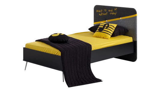 Dafne Italian Design Letto una piazza e mezza Kary cm. 131x108x205 colore nero, giallo e grigio comprensivo di materasso cm. 120x200.