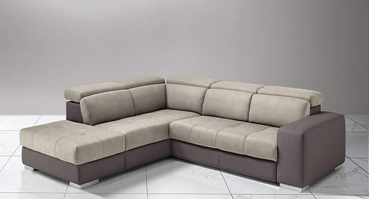 Dafne Italian Design Divano Letto angolare 3 posti con penisola a Sinistra. Similpelle Talpa, Similpelle Effetto Nabuk Light Grey (cm. 266 x 230 x 94h)