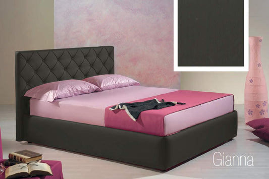 Letto una piazza e mezza contenitore, similpelle lavabile, lavorazione capitonn?, colore nero - Dimensioni: Larghezza 136 x 220 x H 100 cm - per materasso 120 x 200. - 100% Made in Italy (SFI)