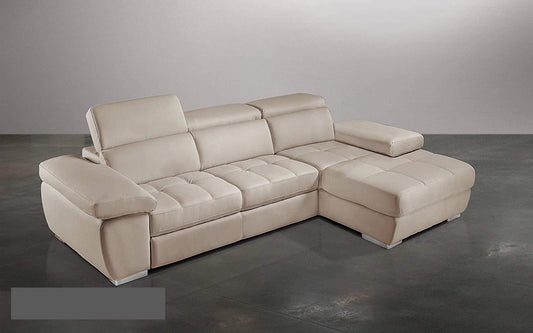 Dafne Italian Design Divano Letto angolare 3 posti con penisola a Destra. Similpelle Sabbia (cm. 277 x 182 x 97h)