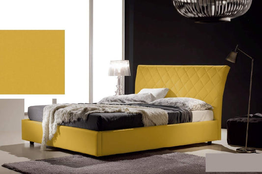 Letto matrimoniale contenitore, similpelle lavabile, trapuntato, colore giallo senape - Dimensioni: Larghezza 178 x 228 x H 110 cm - per materasso 160 x 200. - 100% Made in Italy (SFI)