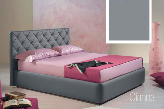 Dafne Italian Design Letto matrimoniale contenitore, similpelle, lavorazione capitonn?, grigio - 176x220xH100 cm - per materasso 160x200-100% Made in Italy (SFI)