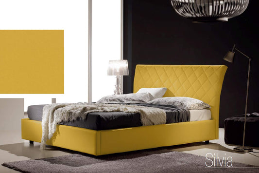 Letto una piazza e mezza contenitore, similpelle lavabile, trapuntato, colore giallo senape - Dimensioni: Larghezza 138 x 228 x H 110 cm - per materasso 120 x 200. - 100% Made in Italy (SFI)