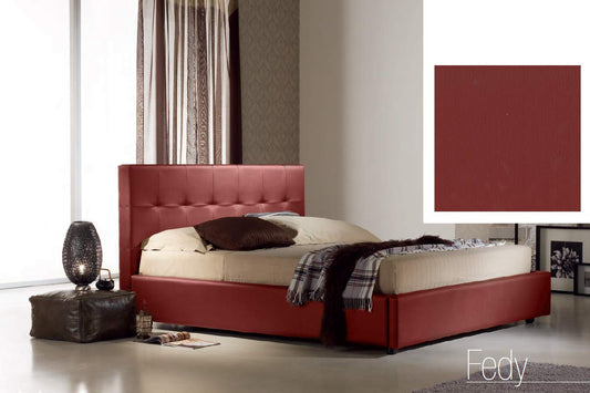 Dafne Italian Design Letto una piazza e mezza contenitore, similpelle lavabile, colore rosso scuro - Dimensioni: Larghezza 136 x 210 x H 100 cm - per materasso 120 x 190. - 100% Made in Italy (SFI)
