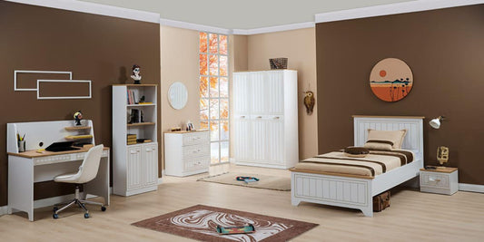 Dafne Italian Design Cameretta Completa per Ragazzo Mango con Letto 120x200 Stile Essenziale Bianco