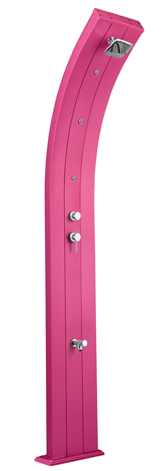 Doccia Tradizionale per Interno e Esterno Arkema DADA con Miscelatore , Lavapiedi e Nebulizzatori Doccia in Alluminio Curva ARKEMA D355 4003 Colore Fucsia