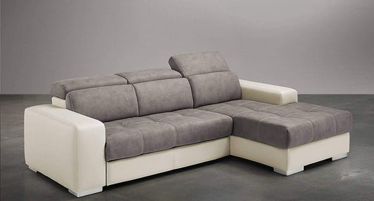 Dafne Italian Design Divano Letto angolare 3 posti con penisola a Destra. Similpelle Milk, Similpelle Effetto Nabuk Talpa (cm. 259 x 178 x 94h)