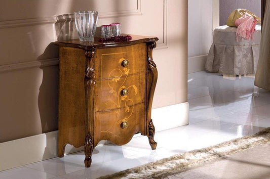 Dafne Italian Design Coppia di comodini, noce scuro, decorazioni foglia -cm: 56 cm - 34 cm - H 67 cm - Stile classico. 100% Made in Italy (SF17)