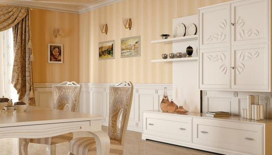 Dafne Italian Design Parete componibile, colore avorio anticato, 210X54X264, 159 Kg, in legno massiccio-100% Made in Italy