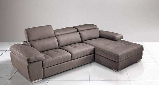 Dafne Italian Design Divano Letto angolare 3 posti con penisola a Destra. Similpelle Effetto Nabuk Elephant (cm. 265 x 182 x 97h)
