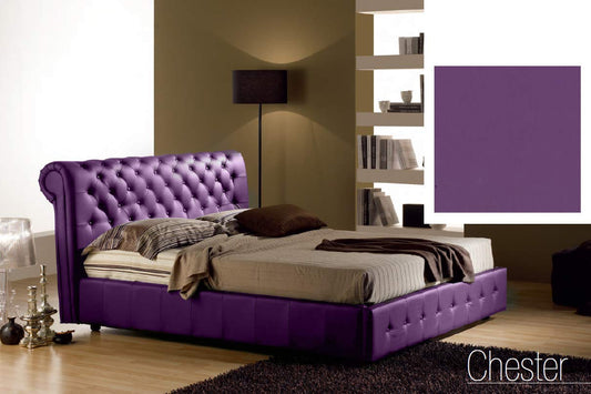 Letto una piazza e mezza contenitore, similpelle lavabile, lavorazione capitonn?, colore viola - Dimensioni: Larghezza 140 x 236 x H 114 cm - per materasso 120 x 200. - 100% Made in Italy (SFI)