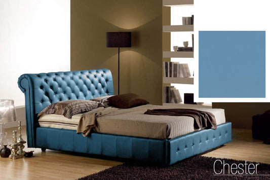Dafne Italian Design Letto una piazza e mezza contenitore, similpelle, lavorazione capitonn?, blu - 140x236xH114 cm - per materasso 120x200. - 100% Made in Italy (SFI)