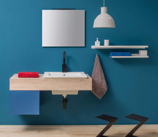 Dafne Italian Design Mobile da Bagno con Top in Ocritech Blu Effetto Legno (cm. L120 x P51 x H17)