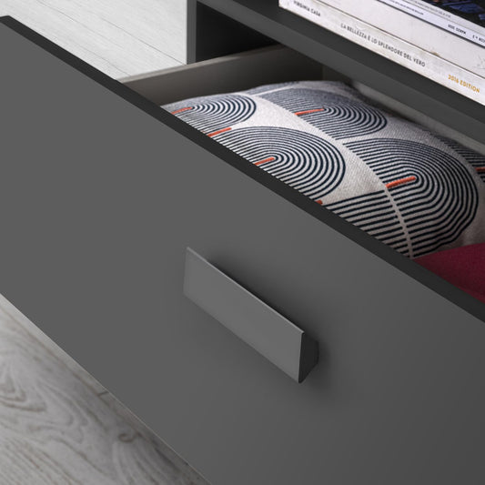 Dafne Italian Design Mobile da soggiorno moderno Pegy misura cm. 270x42x205 colore grigio titanio e bianco effetto legno: base tv, madia alta, pensile e mensola.