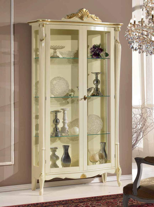 Dafne Italian Design Vetrina Stile Classico Laccato Bianco e Oro (cm. L. 109 - P. 40 - H. 212) (TVG)