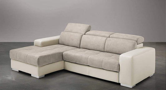 Dafne Italian Design Divano Letto angolare 3 posti con penisola a Sinistra. Similpelle Milk, Similpelle Effetto Nabuk Beige (cm. 259 x 178 x 94h)