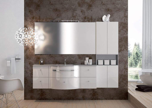 Dafne Italian Design Mobile lavabo con 2 cassettoni top con lavabo integrato L.140,5 (vasca 55x31x14), specchio bordo in finitura cromo L.140 H.83, 100% Made in Italy (F2)