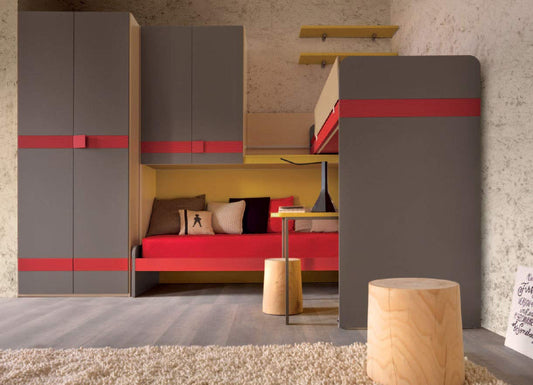 Cameretta Completa per Ragazzi - L. 355 cm - P. 214 cm - H. 261,2 cm - 100% Made in Italy (SF30)