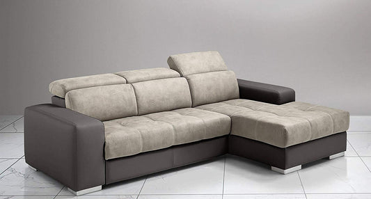 Dafne Italian Design Divano Letto angolare 3 posti con penisola a Destra. Similpelle Elephant, Similpelle Effetto Nabuk Light Grey (cm. 259 x 178 x 94h)