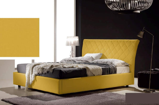 Letto una piazza e mezza contenitore, similpelle lavabile, trapuntato, colore giallo senape - Dimensioni: Larghezza 138 x 228 x H 110 cm - per materasso 120 x 200. - 100% Made in Italy (SFI)