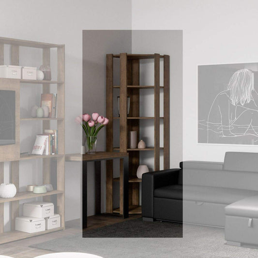 Dafne Italian Design Libreria Composizione Kato Angolo B Noce 4 Fasce lunghe + 2 fasce retro