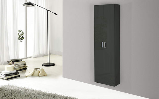 Dafne Italian Design Colonna Antracite lucido - Antracite lucido Colonna sospesa con 2 ante. Maniglie cromate e ripiani interni. cm. 48 x 22 x 160h. (STMB)
