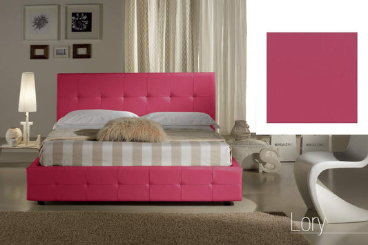 Dafne Italian Design Letto una piazza e mezza contenitore, similpelle lavabile, colore rosa scuro - Dimensioni: Larghezza 136 x 220 x H 100 cm - per materasso 120 x 200. - 100% Made in Italy (SFI)
