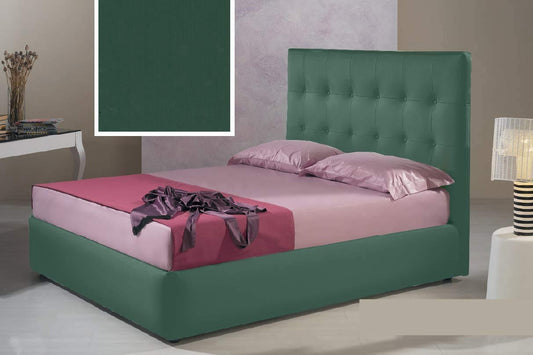 Dafne Italian Design Letto una piazza e mezza contenitore, similpelle lavabile, verde scuro - 136x220x140 cm - per materasso 120x200-100% Made in Italy