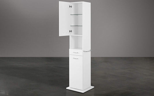 Dafne Italian Design Colonna girevole da bagno con specchio e barra porta asciugamano - Colonna girevole 2 ante con apertura a sinistra,1 cassetto e 1 vano a giorno cm. 43 x 43 x 185h. (STMB)