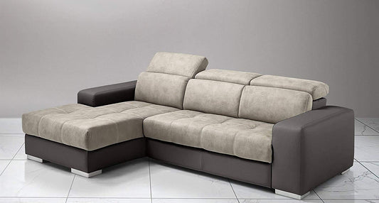 Dafne Italian Design Divano Letto angolare 3 posti con penisola a Sinistra. Similpelle Elephant, Similpelle Effetto Nabuk Light Grey (cm. 259 x 178 x 94h)