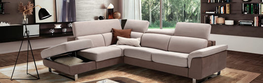 Dafne Italian Design Divano letto modello angolare 3 posti in tessuto color beige e marrone - misure cm. L 304x243 l 109 H 85 - Made in Italy