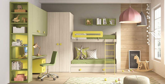 Dafne Italian Design TUTTOCAMERETTE.IT - Cameretta completa per ragazzi, colori muschio, lime, olmo.100% Made in Italy (SF21)