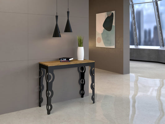Dafne Italian Design Consolle allungabile Karamay Evolution Small Quercia Natura Telaio Antracite