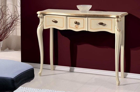 Dafne Italian Design Consolle ? Tavolo Ingresso, 3 cassetti, Colore Avorio, Decorazioni Oro - Dimensioni: 106 cm - 36 cm - H 80 cm ? 0,35 MC ? Stile Classico -100% Legno - 100% Made in Italy (SF17)