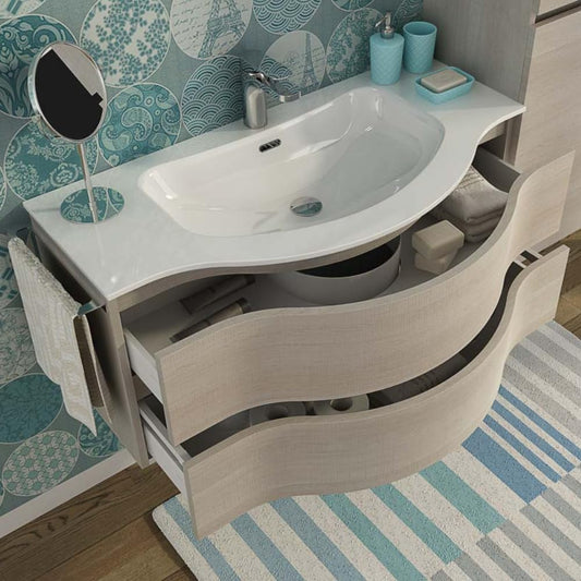 Dafne Italian Design Mobile Bagno con Lavabo Mobile Bagno Completo con Specchio, Lavabo Bagno Sospeso, Top Lavabo In Ocritech, Vasca Integrata
